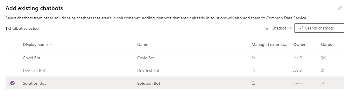 Add Power Virtual Agents chatbot to a solution