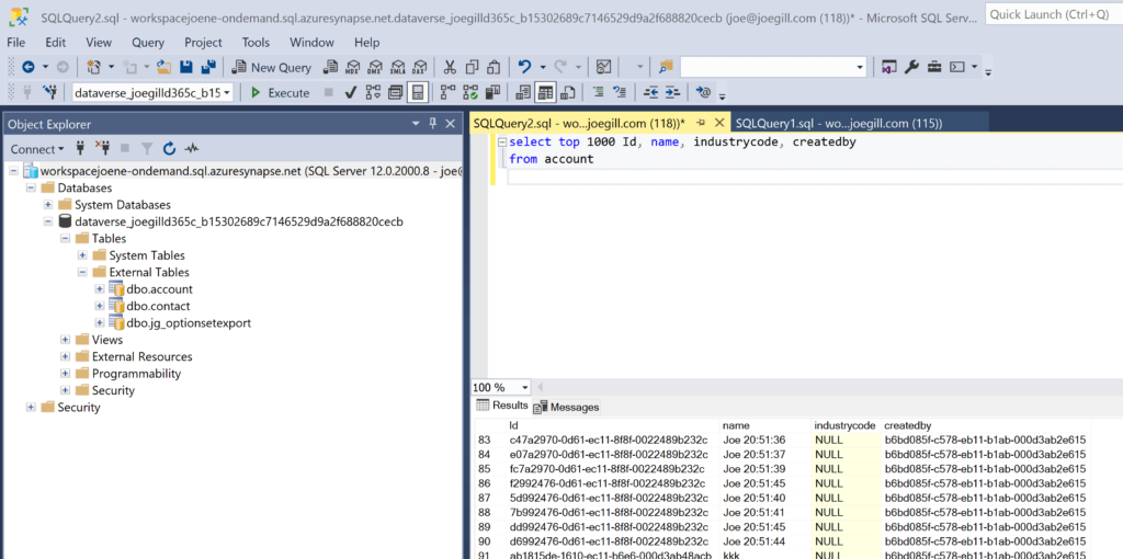 SQL query Azure Synapse Link for Dataverse