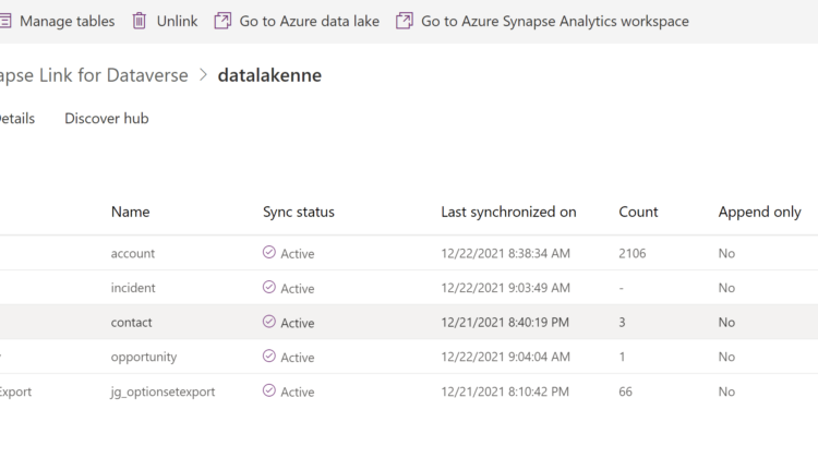 Azure Synapse Link for Dataverse Tables