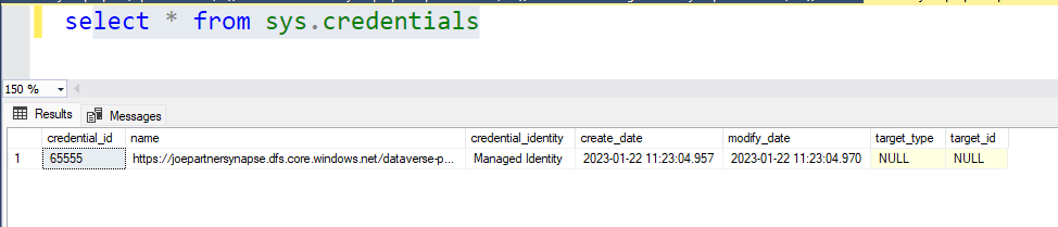 Synapse - select * from sys.credentials - sql admin