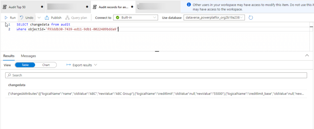 SQL query azure data lake for audit table for account using its guid